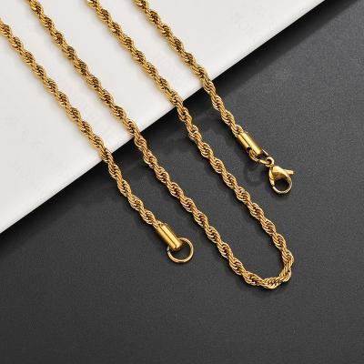 China Wholesale FLYNEE Hip Hop Jewelry 2.5mm 18k Pvd Gold Plated 316l Stainless Steel Twisted Rope Chain Necklace For Women Men for sale