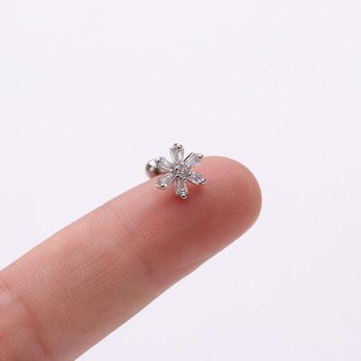 China 2022 Tragus Copper Stud Cute Snowflake Body Jewelry Supplier Cartilage Stud Conch Helix CZ Piercing Piercing Jewelry for sale