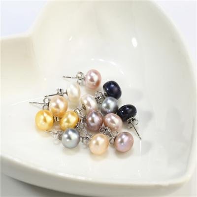 China Latest Vintage Design 925 Freshwater Pearl Stud Earings Simple Natural Silver White Real Genuine Cultured Freshwater Pearl Earrings for sale