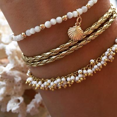 China Trendy Beach Jewelry Gold Color Bohemia Female Anklets Set For Women Imitation Pearl Shell Star Beads Trendy Ankle Bracelet for sale