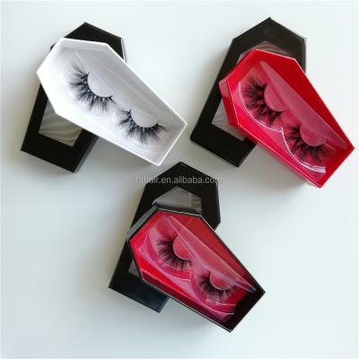 China HTHAIR New Arrival Natural Long Ready To Ship Coffin Shape Paper Wick Box Eyelash Packaging Box Custom Halloween for sale