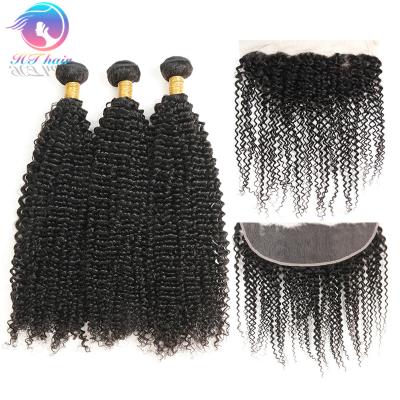 China Hair Bundles Deal Factory Unprocessed Natural Color Remy Virgin Human Hair Bundles Curly Kinky Weaves With Frontal Closure for sale