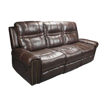 China Luxury high end recliner 3RR recliner 3RR living room chair leather nail head 3 extendable custom seater luxury reclining sofa for sale