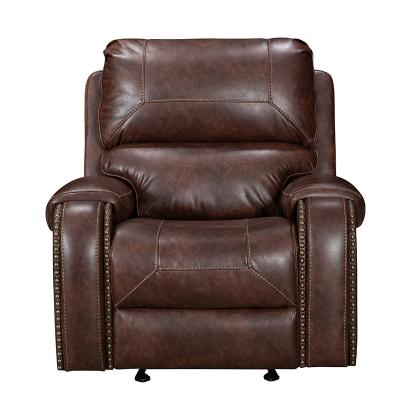 China Hot Selling Reclinable Brown Leather Nail 1R Extendable Lazy Chair Furniture 1 seater 2 tone air head-arm for sale