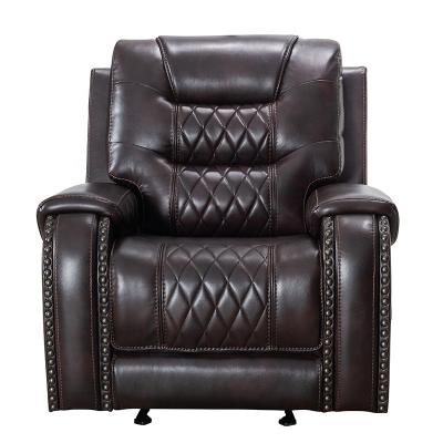 China Hot Selling Reclining Chocolate Brown leather leather arm 1RR boy stretch lazy chair furniture RECLINER glider air nail 1 seater for sale