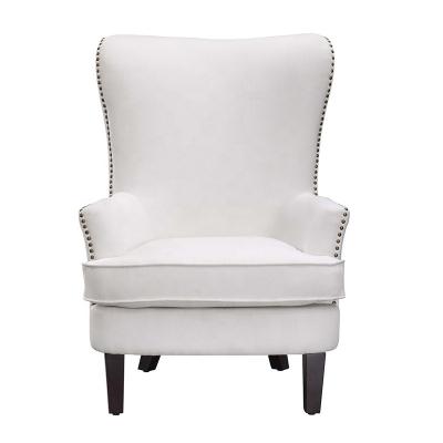 China Customize High Back White Fabric Upholstered Leisure Chair Minimalist Nailed Arm Accent Chair Armchair for sale