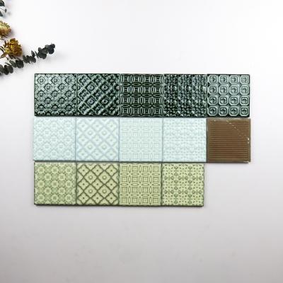 China Green 100X100mm INS Traditional Nordic Strip Ceramic Tile Subway Tile Concave And Convex Combination for sale