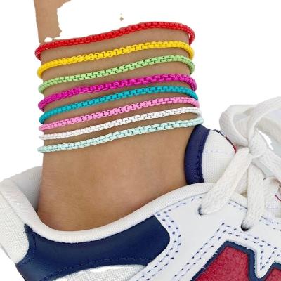 China Wholesale FASHIONABLE DIY Box Chain Anklet Fashion Simple Colorful Enamel Box Chain Anklet for sale