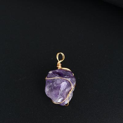 China DIY jewelry making European and American wholesale popular gold plated raw stone pendant wire winding irregular shape natural amethyst for jewelry for sale