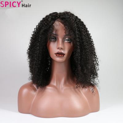 China Best Quality Softest And Comfortable 100% Spicyhair Hair 360 Lace Front Wig 200% Density Afro Wig Short Kinki Curly Wigs. Peruvian Swiss Lace 1B for sale