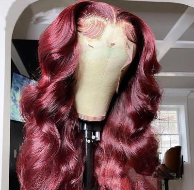 China Softest Comfortable Hair 180 Density Red Deep Wave Remy Hair Spicy Lace Front Wig for sale