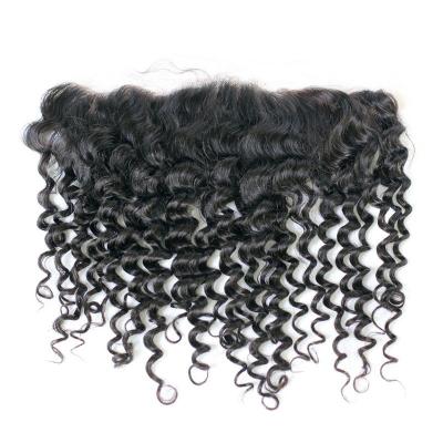 China Spicy Brazilian Deep Wave Human Hair Lace Frontal Closure 13*4 Ear Free/Middle/Three Part Ear Swiss Lace Can Be Bleached for sale