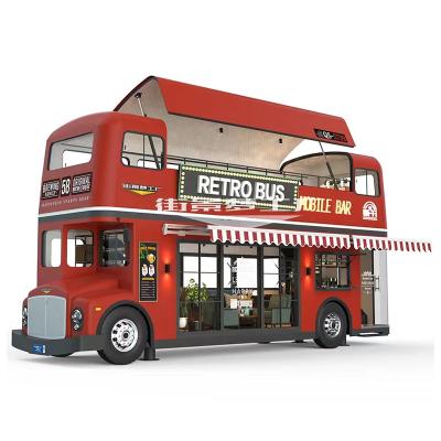 China Vegetable processing factory factory price fully equipped mobile double decker bus food truck coffee car summer bar street food cart for sale