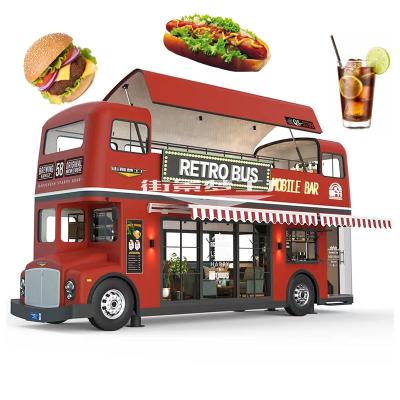 China Commercial Vegetable Processing Factory Double Bridge Dining Bus Cart Mobile Restaurant Street Food Truck Fast Airstream Food Trailer for sale