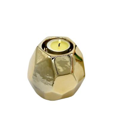 China Home Decoration Creative Polygonal Diamond Plating Rose Silver Gold Candle Holder Home Decoration Ceramic Jewelry for sale