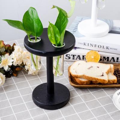 China New Europe Wooden Frame Plant Flower Vase Hydroponic Glass Aquatic Green Container Desktop Decoration Transparent Desktop Decoration for sale