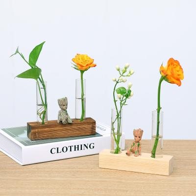 China Simple Flower Arrangement Wooden Glass Home Flower Fresh Flower Container Plant Tube Europe Trial Gardening Desktop Decoration for sale