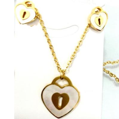 China New TRENDY/Casual/Sporty/Religious Stainless Steel Gold Rose Plated Heart With Shell Charm Pendants Necklaces plus Earrings Jewelry Sets for sale