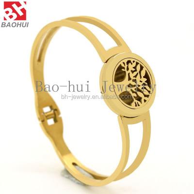 China New Product Golden Aromatherapy Pendant Tree Bracelet Stainless Steel Essential Oil Diffuser Pendant Flexible Casual/Sporty Open Bangle for sale