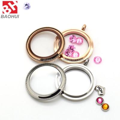 China TRENDY 30MM Rose Gold Stainless Steel Round Life Memory Keepsake Glass Beads Pendant Necklace for sale