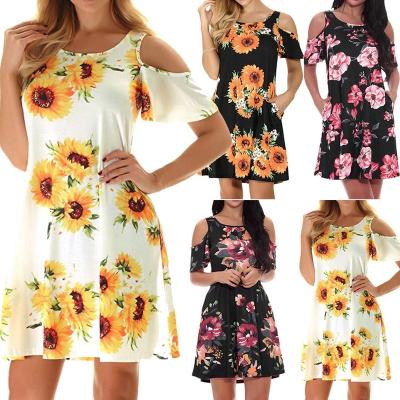 China 2022 Anti-Static Hot Sale On Women Summer Boho Dress Print Tunic Elegant Sleeveless Bohemian Swing Loose Pockets T-shirt Dress for sale