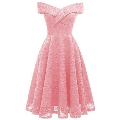 China Breathable Pink Lace Wedding Party Dress Autumn Watern Style Clothing Off The Shoulder Women's Party Dress for sale