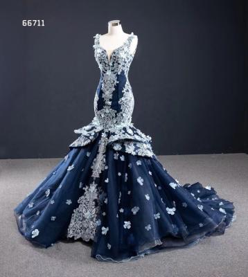 China Wholesale Anti-static Sexy Sleeveless Blue Ball Gown Evening Dress Wedding Dresses for sale