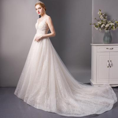 China Long Wedding Dress Boho Wedding Dress V Neckline Sequins Sequins Corset Back Bridal Gown Long Champagne Princess Wedding Guest Dresses Cheap for sale