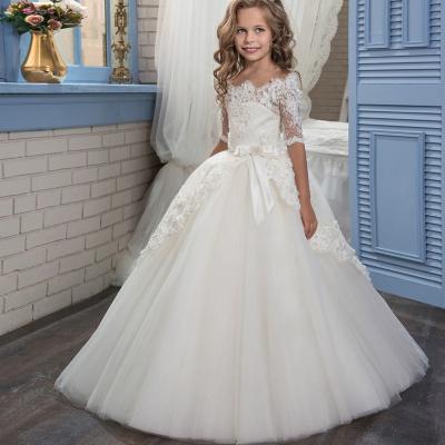 China Regular Bridesmaids Dresses Beautiful Holy Communion Dresses Lace Up Half Sleeve Beaded Puffy Ball Gown Prom Pageant Dress For Girls for sale