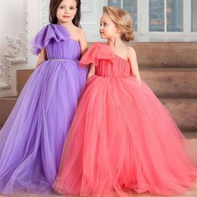 China BRIDESMAID Wholesale Tulle Puffy First Communion Dresses One Shoulder Princess Dress Bow Knot Kids Birthday Bridesmaid Dress for sale