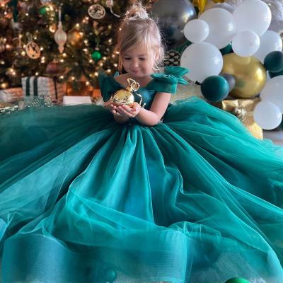 China Aline Toddler Birthday Flower Girl's Regular Custom Green Dress Color Wedding Party Pageant Birthday Teen Princess Dress With Train for sale