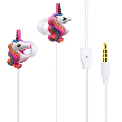 China In-ear Promotion Gift Rainbow Horse Unicorn Cartoon Wired Mobile Earphones for sale