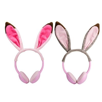 China High Quality Fashion Cartoon Rabbit Ears Headband Cute Animal Plush Cable Headphones Cable Headphones for sale