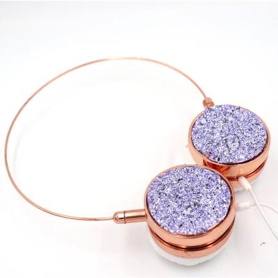 China Wholesale Popular Fashionable Ear Headband Noise Canceling Main Phone Mounted Gold Diamond Crystal Earbuds for sale