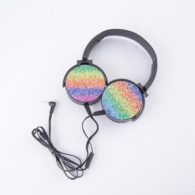 China Colorful Mini Sport Headband MP3 Wired Blingbling Gold Diamond Headphone For Girls for sale