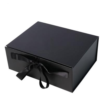 China Wholesale Handmade Luxury Black Rectangle Folding Paper Cardboard Box for sale