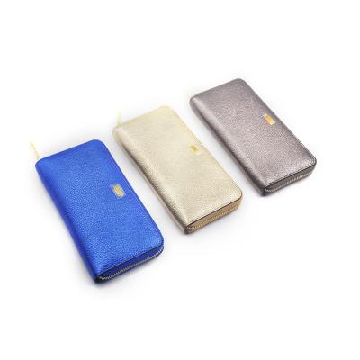 China High Quality Plain Zipper Ladies Fashion Color RFID Candy Genuine Leather Leather Wallet for sale