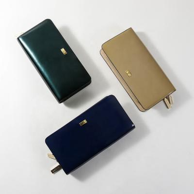 China HASSION RFID HASSION Retro Custom Double Zipper Elegant Wallets Card Holder Evening Clutch Bags Women Leather Long Purse for sale