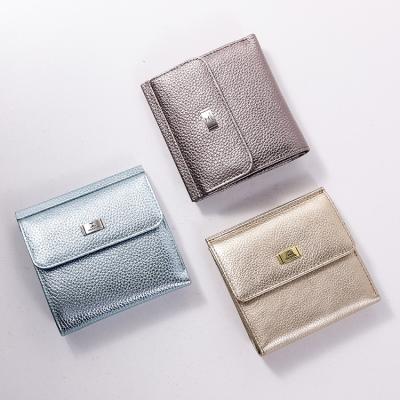 China New Solid Color RFID Fashion Cowhide Wallet Lady Bags Bling Purse Young Girl Small Wallet For Ladies for sale