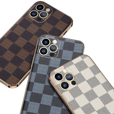 China Shockproof Custom Print Pattern Plated PU Leather Phone Case For Apple iPhone 14 11 Pro Max Leather 12 13 Back Cover Device for sale