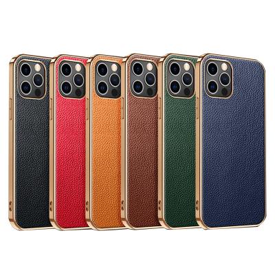 China Shockproof Luxury Gold Pebble Cell Phone Electroplating Leather PU Leather Case for Apple iPhone 14 11 12 13 pro max for sale