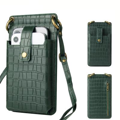 China Crocodile Pattern PU Cell Phone Shockproof Embossed Leather Cross - Body Bag Wallet Woman Lady Cell Phone Filter Mounts for sale