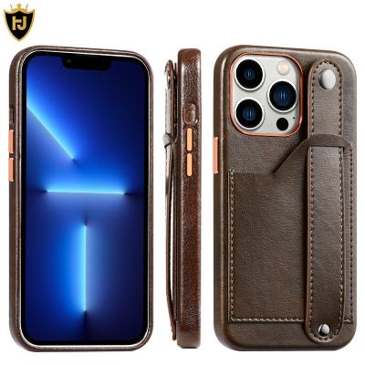 China Retro Shockproof PU Leather Phone Case Cover with Handle Strap Kickstand Card Slots for Apple iPhone 11 12 13 pro Max Case Leather minimum for sale