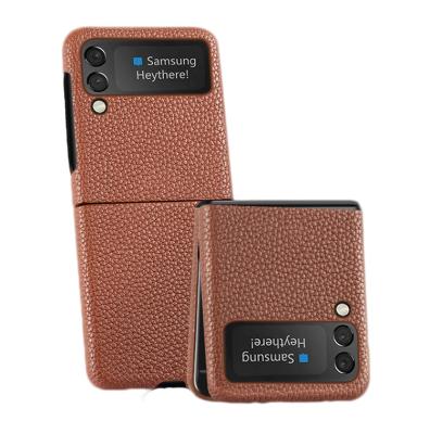 China Factory Shockproof Luxury Pebble PU Flip Leather Case For Samsung Galaxy Z Flip 3 5G Flip Back Cover Mobile Phone Case Leather for sale