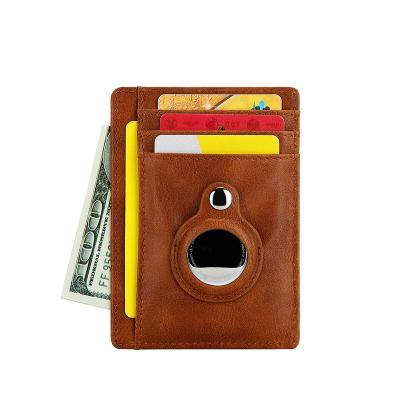 China Fashion Custom Slim Business PU RFID Card Holder Leather Wallet With Apple Airtag Case Credit Card Cover for sale