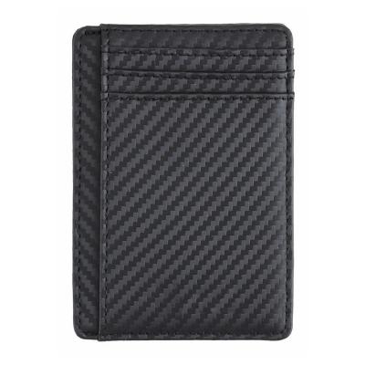 China Luxury Slim Vegan Fiber Fashion PU Carbon Credit Card Holder RFID Leather Card Case Blocking Minimalist Slim Front Pocket Wallet for sale