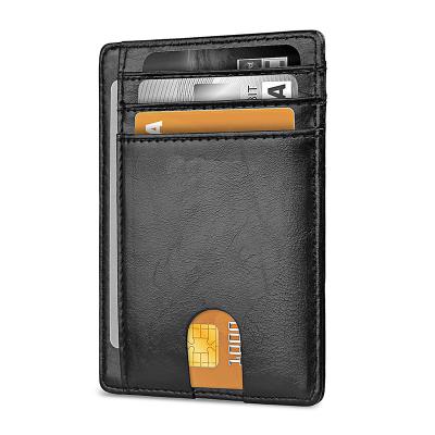 China Fashion Genuine Leather Pocket Credit Card Holder RFID Blocking Real Cowhide Minimalist Slim Front Pocket Wallet for sale