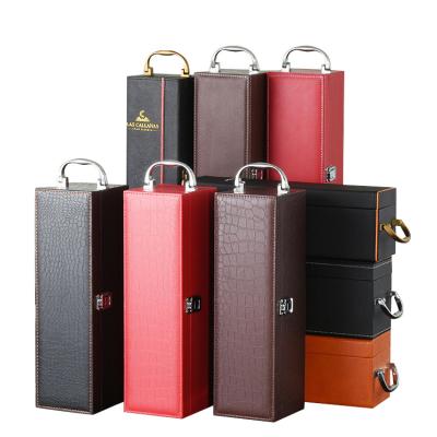 China For Custom Logo Vintage Pu Leather Case Cover Leather Wine Cases Carrying Packaging Gifts Box for sale