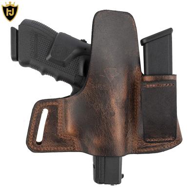 China For Switch MP Shield Glock 17 19 22 23 32 33 43 1911 Holster & Mag Pouch Right Hand Leather Combo Gun & Mag Holster For Belts Fits All 1911 Models for sale