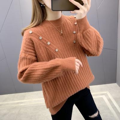 China Anti-wrinkle autumn new arrival girls medium high neck long sleeve plus size women sweater for sale